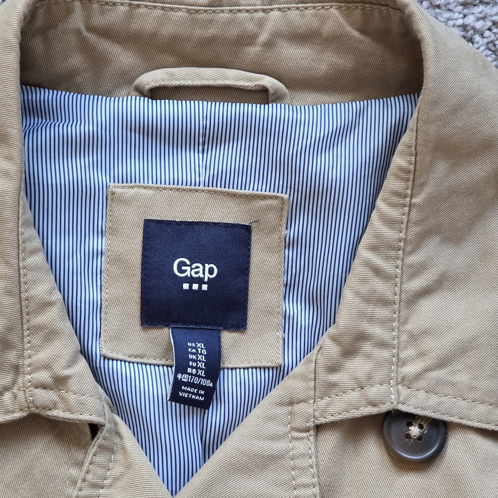 Gap Womens Trench Coat Jacket Belted Khaki Double Breasted Womens XL - Picture 3 of 8